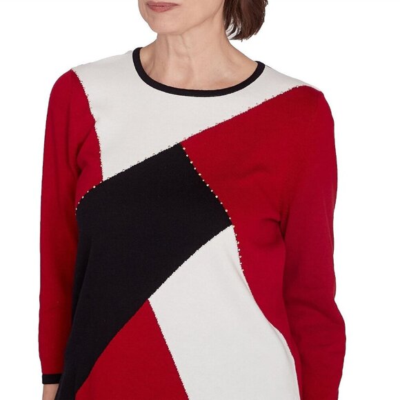 Women's Alfred Dunner Colorblock Beaded Top Red 3X New - Picture 3 of 11